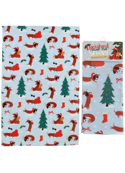 Christmas Dachshund Tea towel